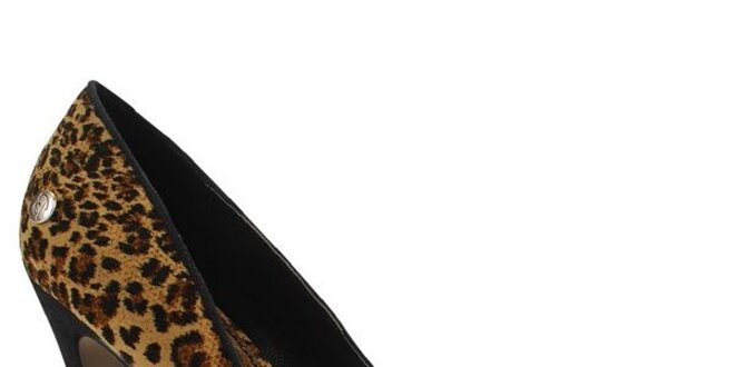 Dámske lodičky s leopardním vzorom a čiernym ihlovým podpätkom Blink