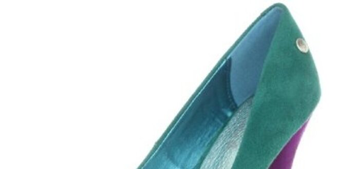 Dámske zeleno-fialové semišové lodičky na ihlovom podpätku Blink