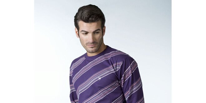 Pánske fialové tričko CLK so šikmými prúžkami