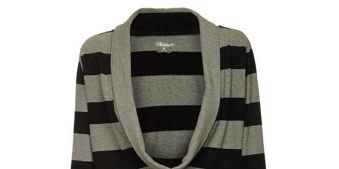 Dámsky šedo-čierny pruhovaný sveter Fundango s hlbokým výstrihom