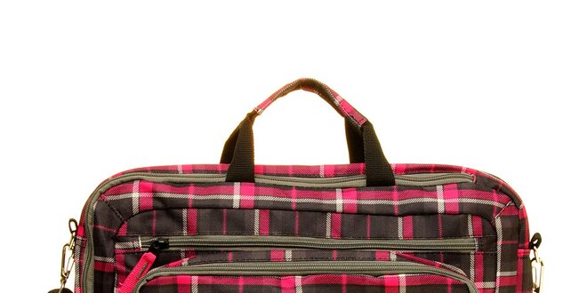 Dámska šedo-ružová kockovaná taška na notebook Fundango