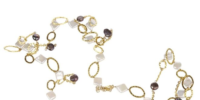 Dámsky zlatý náhrdelník Arla s bielymi a čiernymi perlami