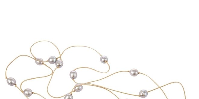 Dámsky béžový bavlnený náhrdelník Arla s bielymi perlami