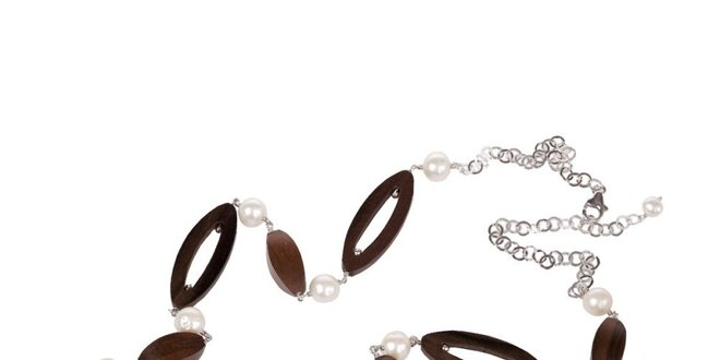 Dámsky náhrdelník Arla s perlami a drevenými korálkami