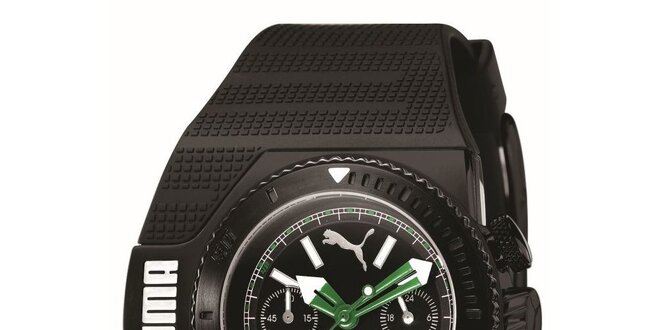 Pánske čierne analogové hodinky so zelenými detailami Puma