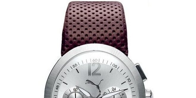 Pánske hnedo-strieborné analogové hodinky Puma