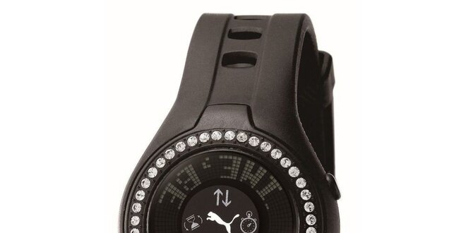 Dámske hnedé digitálne hodinky s kryštálmi Puma