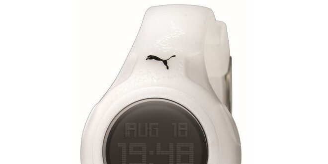 Biele digitálne hodinky s jemným vzorom Puma