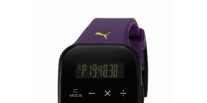 Čierno-fialové digitálne hodinky s klávesnicou Puma