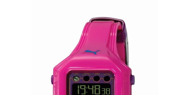 Ružové digitálne hodinky s fialovými deatilami Puma