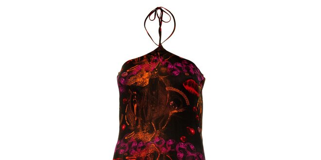 Dámske čierne šaty Custo Barcelona s fialovou potlačou