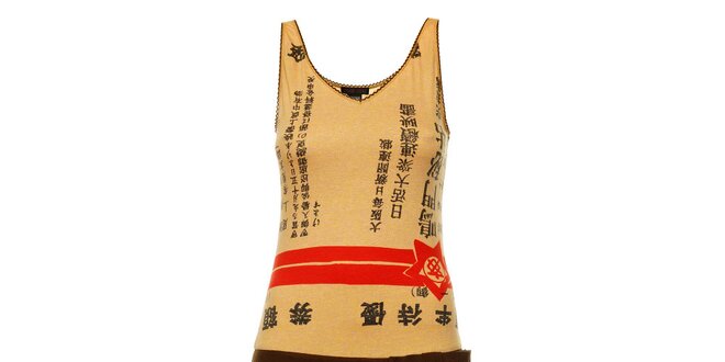 Dámske hnedo-béžové šaty Custo Barcelona s čínskými znakmi