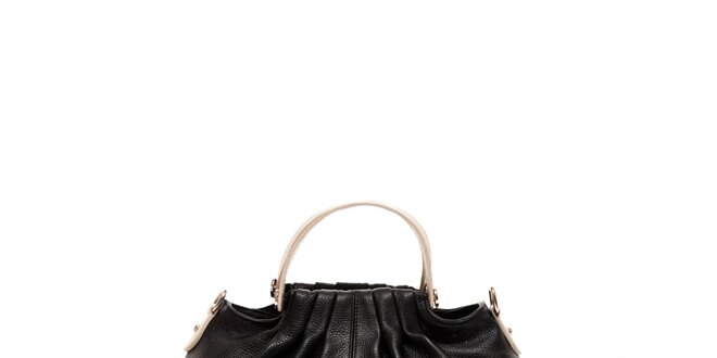 Dámska čierna kožená kabelka s béžovými detailmi Renata Corsi