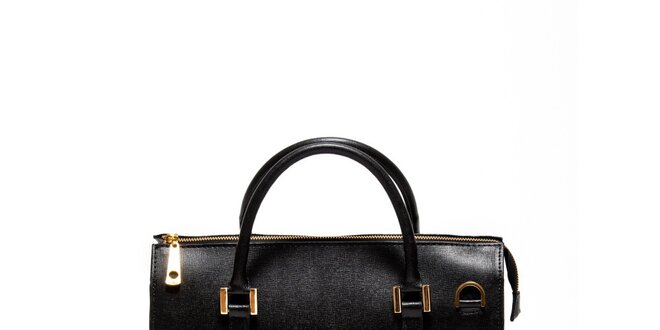 Dámska čierna kožená retro kabelka so zlatými detailmi Renata Corsi