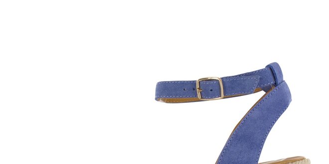 Dámske pastelovo modré semišové sandálky Flip Flop na vysokom jutovom podpätku