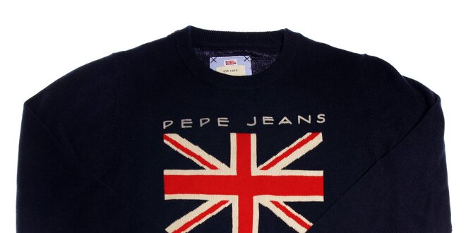 Detský tmavo modrý sveter Pepe Jeans s anglickou zástavou
