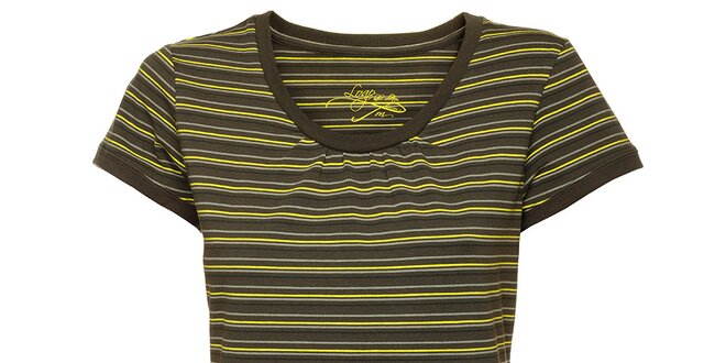 Dámske khaki tričko so žltými prúžkami Loap