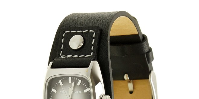 Dámske čierne analogové hodinky s koženým remienkom Tom Tailor