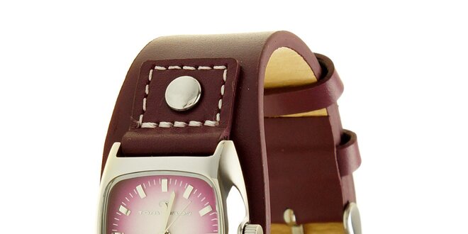 Dámske fialové analogové hodinky s koženým remienkom Tom Tailor