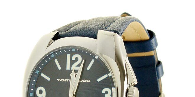 Pánske žiarivo modré hodinky Tom Tailor s koženým remienkom