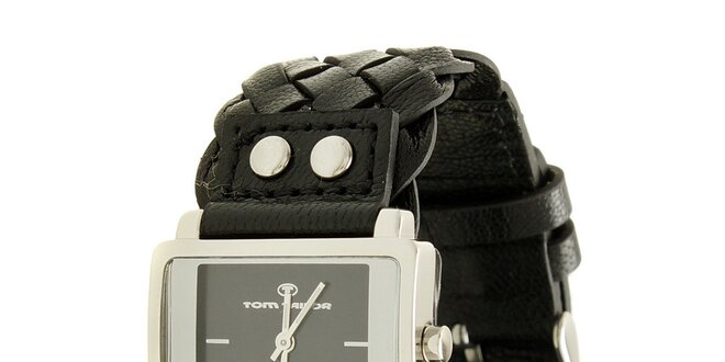 Dámske čierne analogové hodinky s prepletaným remienkom Tom Tailor