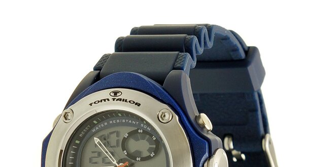 Modré hodinky s digitálnym ciferníkom Tom Tailor