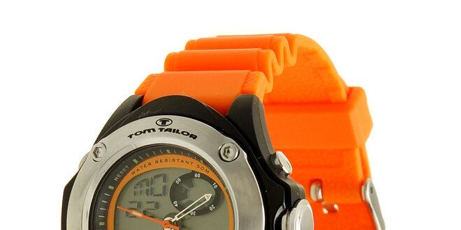 Oranžovo-čierne hodinky s digitálnym ciferníkom Tom Tailor