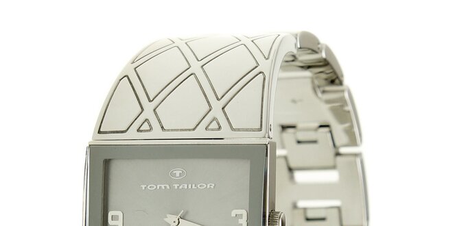 Dámske strieborné analogové hodinky so vzorovaným remienkom Tom Tailor
