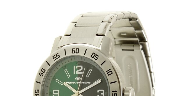 Ocelové analogové unisexové hodinky so zeleným ciferníkom Tom Tailor