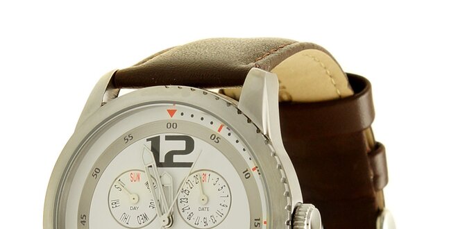 Hnedé analogové hodinky s výrazným analogovým ciferníkom Tom Tailor