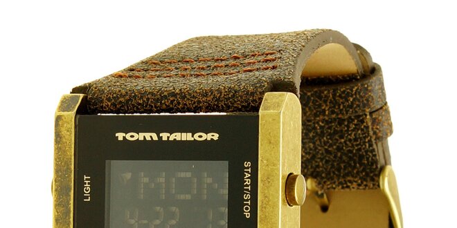 Pánske hnedo-zlaté hodinky s digitálnym ciferníkom Tom Tailor