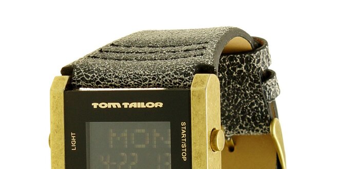 Pánske šedo-zlaté hodinky s digitálnym ciferníkom Tom Tailor
