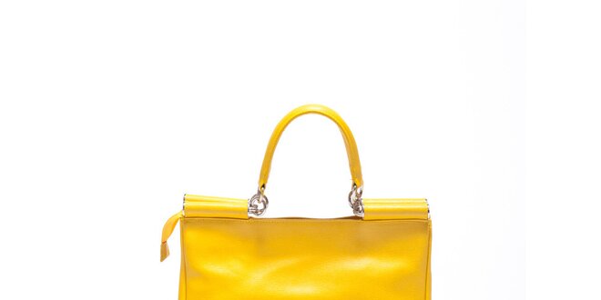 Dámska citrónovo žltá kožená retro kabelka Carla Ferrari