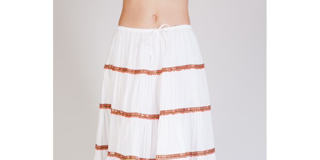 Dámska biela naberaná sukňa Tonala s korálkovými detailami