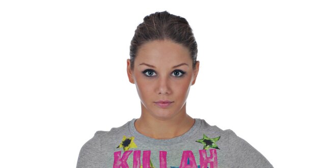 Dámske svetlo šedé melírované tričko Killah s potlačou