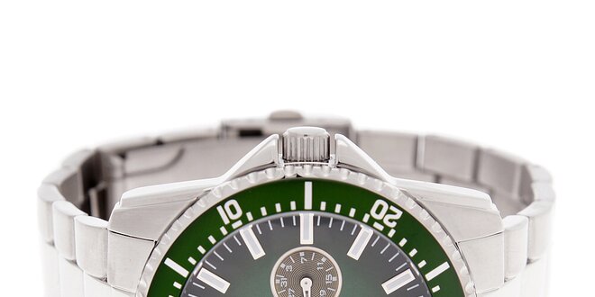 Pánske oceľové hodinky Guess so zeleným ciferníkom