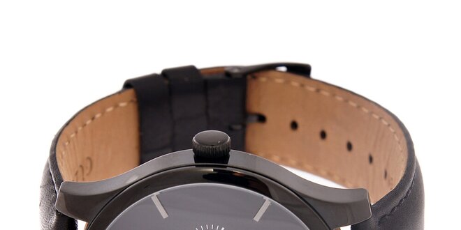 Pánske čierne hodinky Guess s koženým pásikom