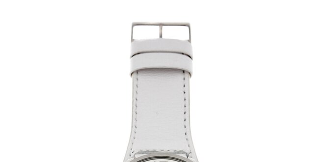Pánske biele hodinky Guess s koženým pásikom