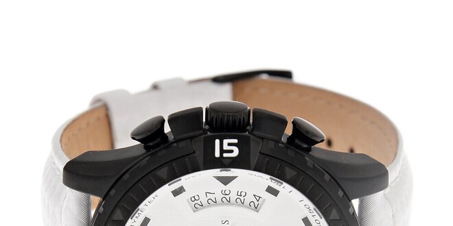 Pánske biele hodinky Guess s koženým pásikom
