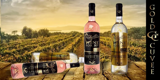 Valentínske Gold Cuvee 23-karátové zlato s etiketou podľa vlastného návrhu