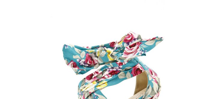 Dámske tyrkysové sandálky s kvetinovým vzorom na ihlicovom podpätku Boaime