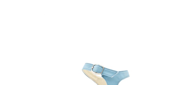 Dámske nebesky modré kožené sandále s farebným jutovým podpätkom Boaime