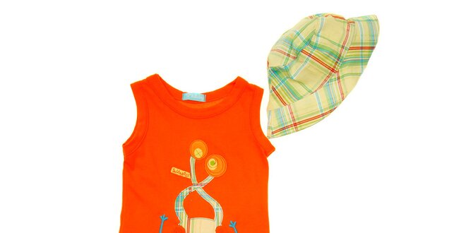 Detský set oranžového tielka, krátkych nohavíc a čiapočky Lullaby
