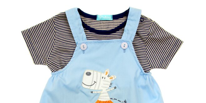 Detský set pruhovaného trička a modrých nohavíc na traky so zebrou Lullaby