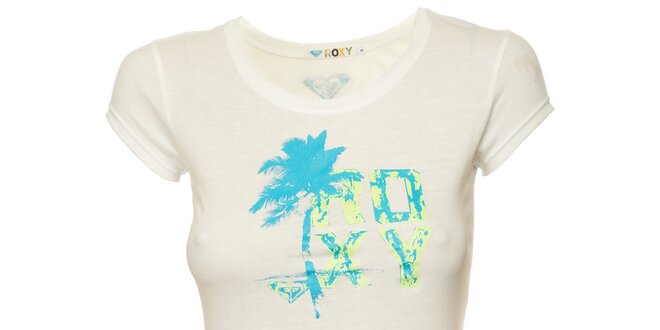 Dámske biele tričko s modrou palmou Roxy