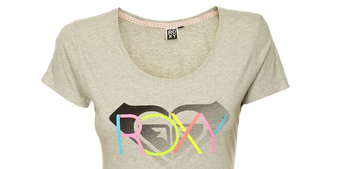 Dámske šedé tričko s pastelovou potlačou Roxy