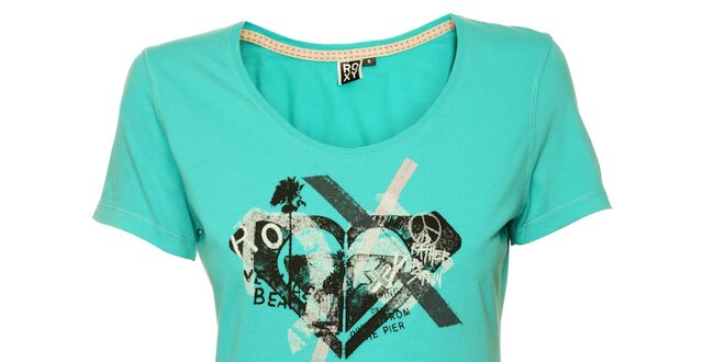 Dámske tyrkysové tričko s originálnou plážovou potlačou Roxy