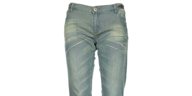 Dámske svetlo modré džínsy so zipsami na nohaviciach Roxy
