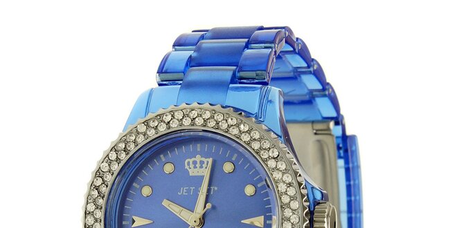 Dámske modré hodinky Jet Set s kamienkami a transparentným remienkom
