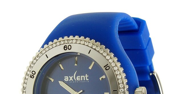 Dámske hodinky Axcent s modrým pryžovým remienkom a kamienkami